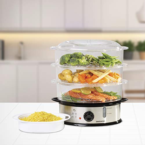 Daewoo Food Steamer, 3 Tier With Rice Bowl, 9 Litre Capacity, Promotes Healthy Living
