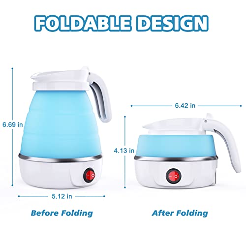 DUCHIFAD Travel Kettle, Foldable Mini Kettle for Travel, Camping Kettle Silicone Electric Water Boiler, Collapsible Kettle with Separable Power C
