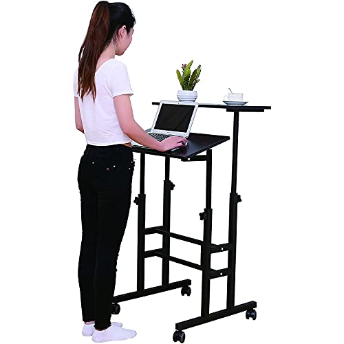 SDADI 2 Inches Carpet Wheels Mobile Standing Desk Stand Up Desk Height Adjustable Home Office Desk with Standing and Seating 2 Modes 3.0 Edition,