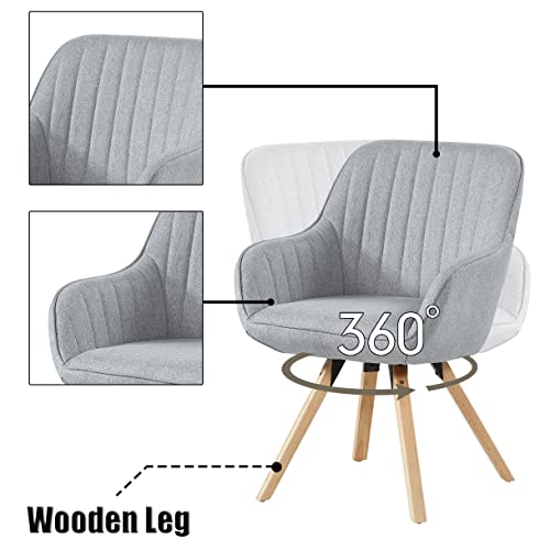 Kithkasa Mid-Century Modern Swivel Accent Chair Home Office Desk Chair with Wood Legs Armchair for Vanity Table Guest Living Dining Room Grey