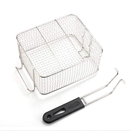 DELITLS Stainless Steel Deep Fat Fryer Basket with Square Plastic Handle, Food Strainer Wire Chip Strainer, Fish Frying Basket Cook Fryer Pan Fry