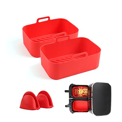 CUTIECLUB Silicone Pot for Ninja Foodi AF300UK, AF400UK & 7.6L-9.5L or Larger Dual Air Fryer, Food Safe Reusable Air Fryer Liner Basket Rectangle