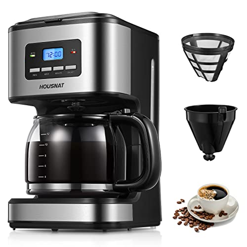 HOUSNAT Filter Coffee Machine, Programmable Drip Coffee Maker, Advanced Showerhead Technology, Fast Brewing & 24 Hours Timer & 40 Min Keep Warm F