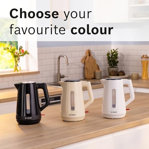 Bosch MyMoments Delight TWK1M123GB Plastic Cordless Kettle, with dual sided water gauge, 1.7 Litres, 3000W - Black