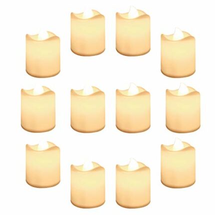 Yeahmart Pack of 12 Realistic and Bright Led Candle Lights, Battery Operated LED Tealights, Flameless Tea Lights with Warm White Bulb Light for W