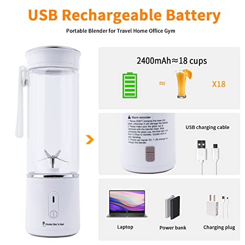 Fresh Juice Blender Bottle, Portable Blender Smoothie Maker with 6 Blades, 450ml Electric Mini Blender Portable Blender Bottle USB Rechargeable,