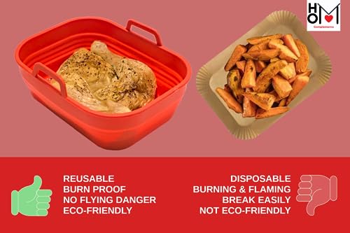 HOM COMPLEMENTS Air Fryer liners - Air Fryer Silicone Liner x2 for Dual Basket Tray Air Fryer, Reusable, Collapsible, Easy Storage. Free Ninja Ai
