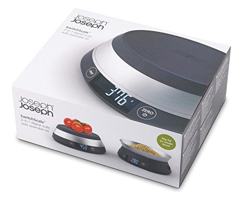 Joseph Joseph 2-in-1 Switch Digital Food Scale with Reversible Lid, 5 Kg (11lb) max capacity, metric and imperial measures, LCD display, battery