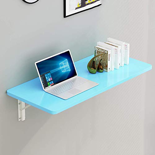 MYYINGELE Folding Wall-mounted Table for Small Space, Solid Wood Kitchen Drop Leaf Table, Compact Computer Study Desk for Office Home, Blue, 80x4