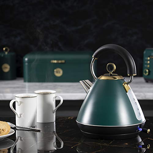 Daewoo Emerald Collection, Pyramid Kettle Electric, Fast Boil Kettle, Family Size 1.7L With Gold Accents