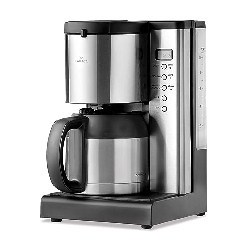 KARACA Coffee Art Aroma Filter Coffee Machine with Timer, 1.35lt / 2.97lb Capacity, INOX Silver and Black Filter Coffee Maker