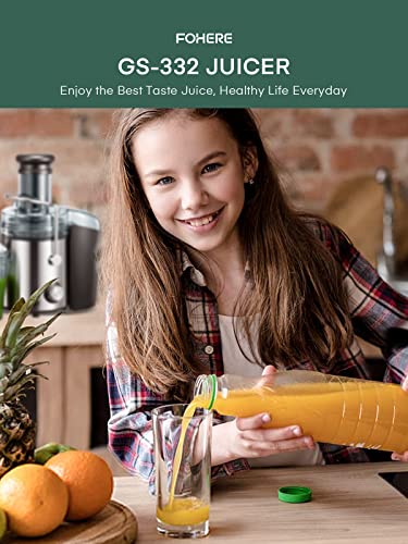 Juicer Machines, FOHERE 800W Juicer Whole Fruit and Vegetables, Quick Juicing Easy to Clean, 75MM Large Feed Chute, Dual Speed Setting and Non-Sl