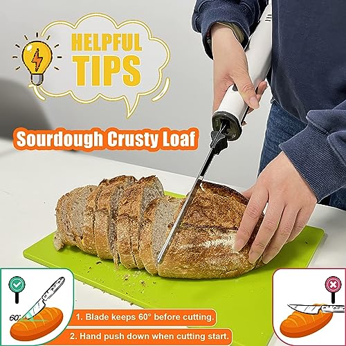 HYQNG Electric Meat Carving Knife, Cordless Meat Slicer Knife Bread Knife with 2 Serrated 8” Stainless Steel Blades & Safety Lock Trigger Release