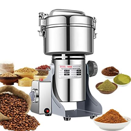 1000g Electric Grain Grinder Spice Grain Mill Stainless Steel 30s 25000RPM High Speedy Grinding with Overload Protection& 5min Timer Mill for Dry