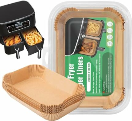 100PCS Ninja Dual Air Fryer Liners Disposable, Food Grade Parchment Paper Liner for Ninja AF300UK AF400UK. Air Fryer Accessories Baking Paper for