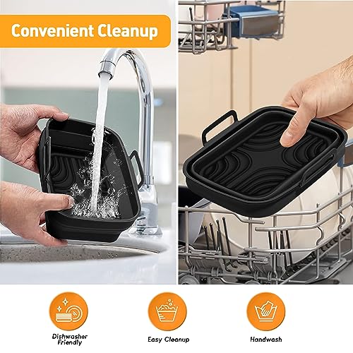 EAIMi Dual Air Fryer Accessories, 7 Pcs Air Fryer Accessories for Ninja Dual Air Fryer Af400UK & AF451UK 9.5L, Collapsible Silicone Air Fryer Lin