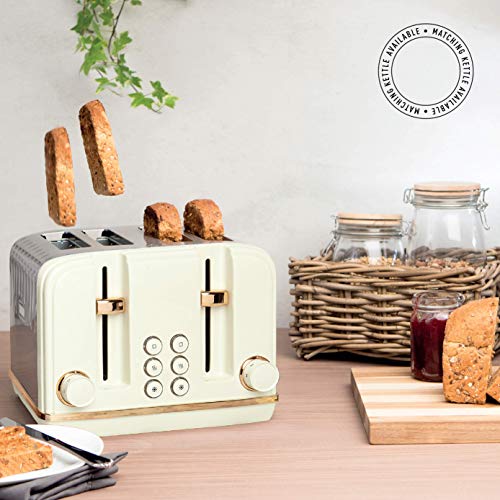 Haden Salcombe Cream Toaster 4 Slice - Electric Stainless Steel Toaster 4 Slice - Adjustable Browning Control - Reheat and Defrost Functions - Se