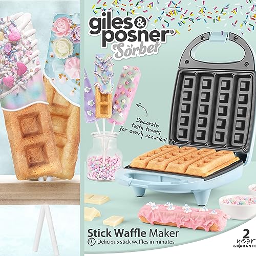 Giles & Posner EK5419NGSBL Stick Waffle Maker – Mini Belgian Waffle Maker with Non-Stick Plates for Easy Cleaning, Non-Slip Feet, 3 Min Preheat T