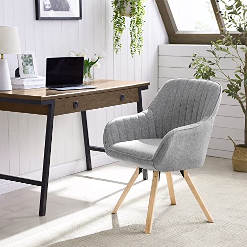 Kithkasa Mid-Century Modern Swivel Accent Chair Home Office Desk Chair with Wood Legs Armchair for Vanity Table Guest Living Dining Room Grey