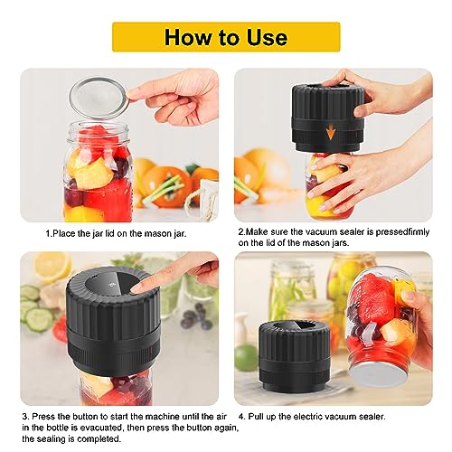 Electric Mason Jar Vacuum Sealer Kit for Wide and Regular Mouth, HUIJUTCHEN Cordless Mason Jar Sealer Vacuum Kit with LED Display for Power, Work