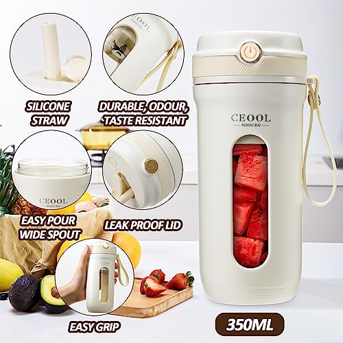 Auniq Portable Blender, 350ML Personal Blender 10 Blades Electric Fruit Mixer Dual Battery 3000mAh Portable Juicer Cup Mini Travel Blender Rechar