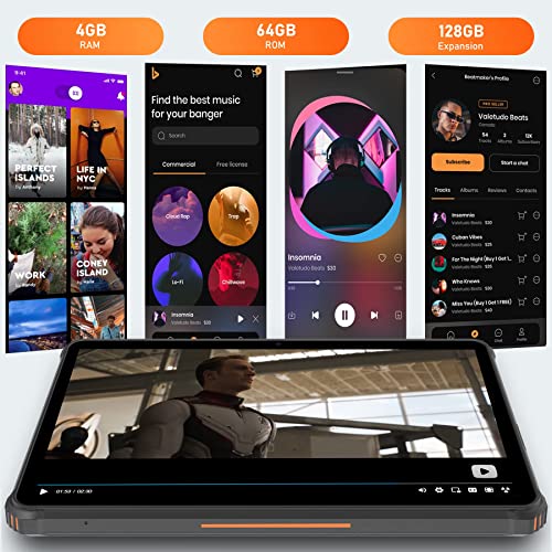 Tablet 10.1 Inch OUKITEL RT1, 10000mAh Large Battery, Octa-Core 4GB RAM + 64GB ROM, 1920x1200 FHD+ Rugged Tablet, 16+16MP Camera, Dual 4G SIM+5G