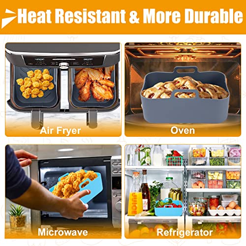 Air Fryer Silicone Pot Compatible for Ninja Foodi Dual DZ201, Reusable Air Fryer Double Basket, Replacement Of Parchment Paper Liners, Easy Clean