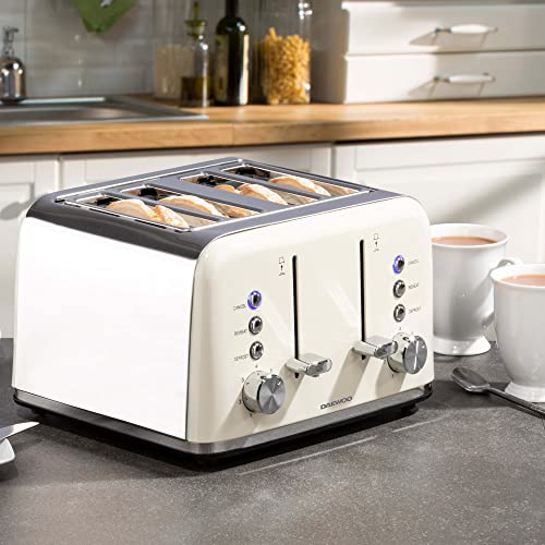 Daewoo Kensington, Toaster 4 Slice, Stainless Steel, Removable Crumb Tray, Defrost, Reheat And Browning Controls, Cancel Function, High Lift Leve