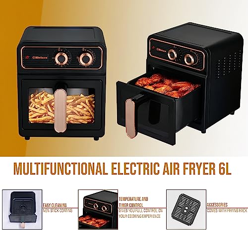 Belaco Air Fryers, 6L Oil free Air Fryer, 1700w with Rapid Air Circulation for Healthy & Fast Cooking, 60 Min Timer, No stick, Adjustable Tempera