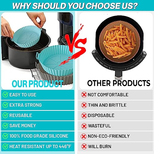 Silicone Air Fryer Liners Reusable NonStick and Heat Resistant Air Fryer Accessories - Compatible with COSORI, Ninja and Tower AirFryers for Easi