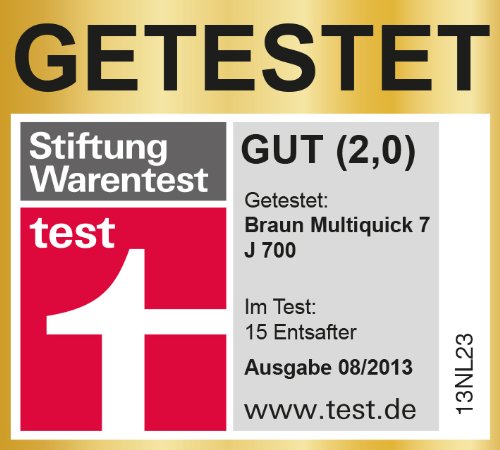Braun J700 Spin Juicer extractor for whole fruit, citrus & vegetables 1000 Watt, 2 speeds, anti splash spout, 1.25L foam seperating jug, dishwash