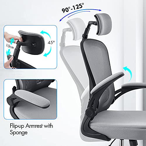 OWAY HOMELIVING TovoYar Ergonomic Office Chair High Back with Lumber Support Adjustable Desk Chair with Flip-Armrest and Mesh Back for Home Compu