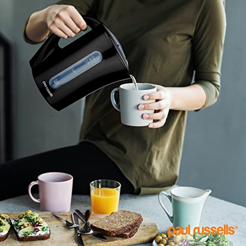paul russells Electric Plastic Kettle, 2200W 1.7L, Hot water dispenser, Black Boil-Dry Protection, Auto Shut off Stirx Control