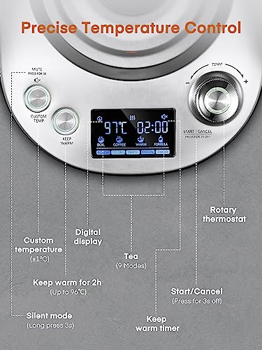 Electric Kettles, FOHERE Kettles Electric Fast Boil Quiet, Variable Temperature Kettle - 40℃~100℃, Keep Warm 2Hr, Detachable Filter Kettle, Auto