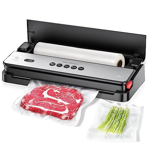 Bonsenkitchen Vacuum Sealer, Food Sealing Machine with Built-in Cutter & Vacuum Roll Bags, Removable, Dry & Moist Food Fresh Preservation, VS3017