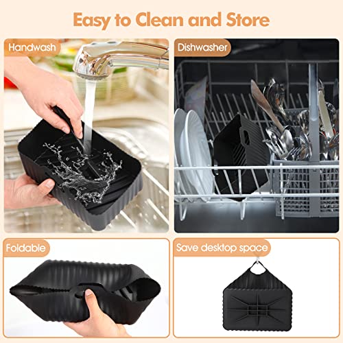 Air Fryer Silicone Liners Reusable, Silicone Air Fryer Basket Inserts For Ninja Dual Foodi DZ201/DZ401 8QT, Air Fryer Pot Baking Tray Square Acce