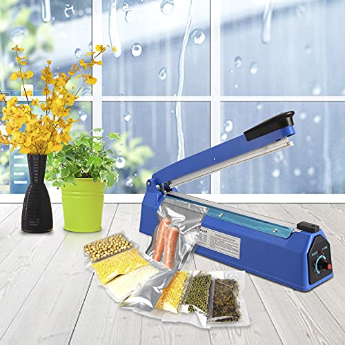 Heat Sealer, Impulse Plastic Bag Sealer, Manual Seal Food Packing Machine, Heat Sealing Applicable with Replacement Kit, Metal/ABS 350W (Blue, 8"