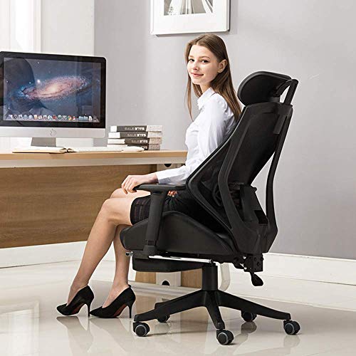 MU Reclining High-Back Office Chair, Ergonomic Computer Chair, Mesh Lounge Chair, Work Chair with Footrest and Waist Support, Suitable for Home a