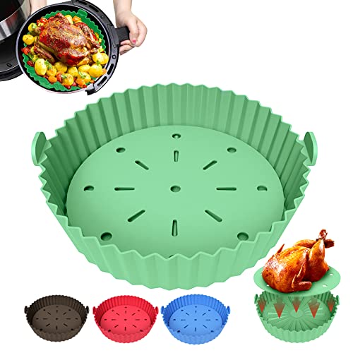 tannac Air Fryer Liner, 8.5 Inch~10 Inch Reusable Silicone Air Fryer Pot,Non-Stick Oil Filter Design 100% Food-Grade Kitchen Mat, 22cm Large Repl