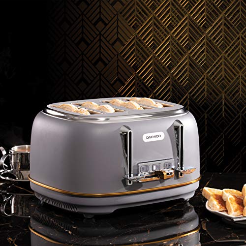 Daewoo Astoria 4 Slice Toaster (1370W-1630W Power) Reheat, Defrost & Cancel Functions and Adjustable Browning Feature, Includes Crumb Tray and Co