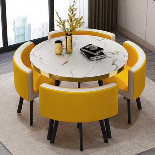 Simple Kitchen Dining Table Set 1 Table 4 Chairs Meetings Negotiation Table 90cm,Reception Round Table Set, Office Conference Table Bar Balcony B