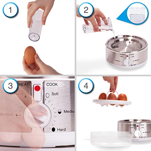 Duronic 7 Egg Boiler EB35 WE, Egg Cooker with Buzzer, Egg Steamer makes Soft | Medium | Hard Boiled Eggs Alarm Timer Settings, Includes Egg Pierc