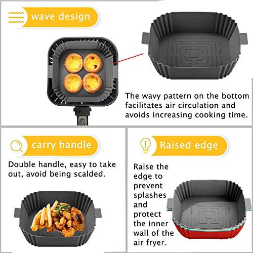 Silicone Air Fryer Liners, 2Pack Square Air Fryer Silicone Basket Tray Airfryer Accessories Reusable Air Fryer Accessories Air Fryer Liners for T