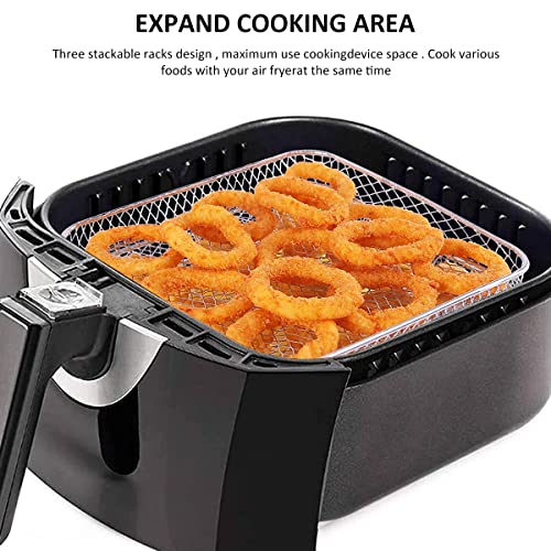 Jetcloud Air Fryer Racks Three Layer Stackable Dehydrator Stand Stainless Steel 8 inch Square Air Fryer Basket Tray Fit for 5.8QT COSORI Air Frye