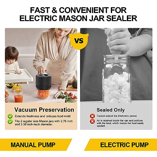 Electric Mason Jar Vacuum Sealer Kit for Wide and Regular Mouth, HUIJUTCHEN Cordless Mason Jar Sealer Vacuum Kit with LED Display for Power, Work
