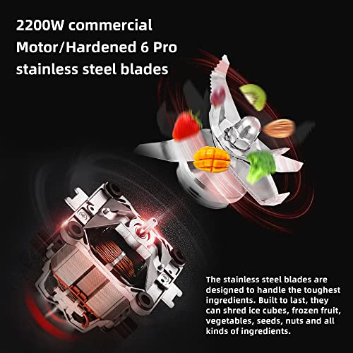 Biolomix Professional Blender, 2200W 6 preset smart IQ, manual mode to adjust time and speed,2L capacity with 500ml grinding cup,Smoothie Blender