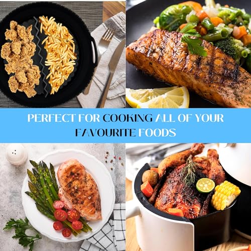 Black Silicone Air Fryer Liner 8 Inch, Collapsible Pot with Removable Food Separator/Divider, Reusable Air Fryer Liners, Tower & Round Air Fryer