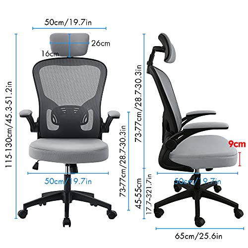 OWAY HOMELIVING TovoYar Ergonomic Office Chair High Back with Lumber Support Adjustable Desk Chair with Flip-Armrest and Mesh Back for Home Compu