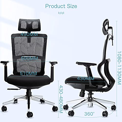 iOCHOW Office Chair Mesh Desk Chair: Breathable High Back Ergonomic Office Chair with Adjustable Headrest and 3D Armrest, 130° Reclining Comforta