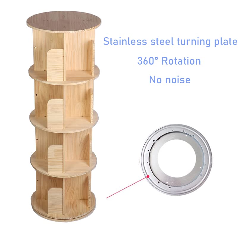 MYOYAY 4-Tier Solid Wood Bookshelf Floor Standing Bookcase 360° Rotation Book Storage Cabinet Magazines Potted Plants Display Stand Holds Up to 2